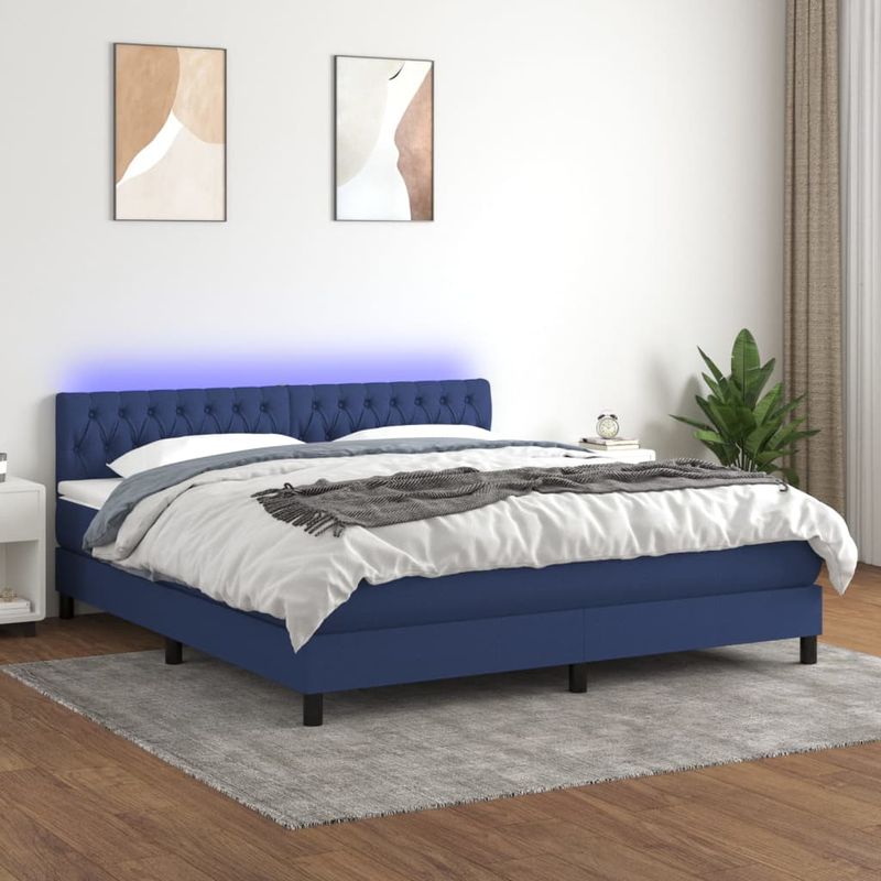 Casa si Gradina - Mobilier - Paturi si accesorii - Paturi - Pat cu arcuri, saltea si LED, albastru, 160x200 cm, textil - Infinity.ro