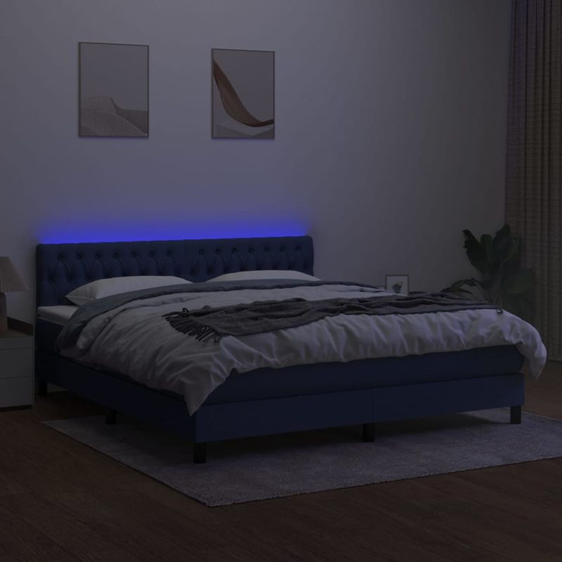 Casa si Gradina - Mobilier - Paturi si accesorii - Paturi - Pat cu arcuri, saltea si LED, albastru, 160x200 cm, textil - Infinity.ro