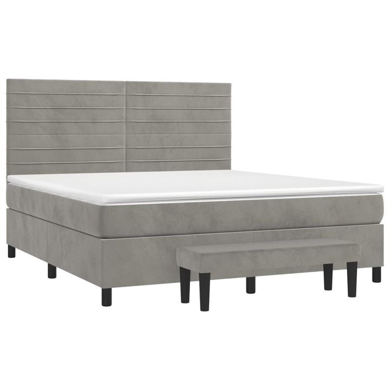 Casa si Gradina - Mobilier - Paturi si accesorii - Paturi - Pat box spring cu saltea, gri deschis, 160x200 cm, catifea - Infinity.ro