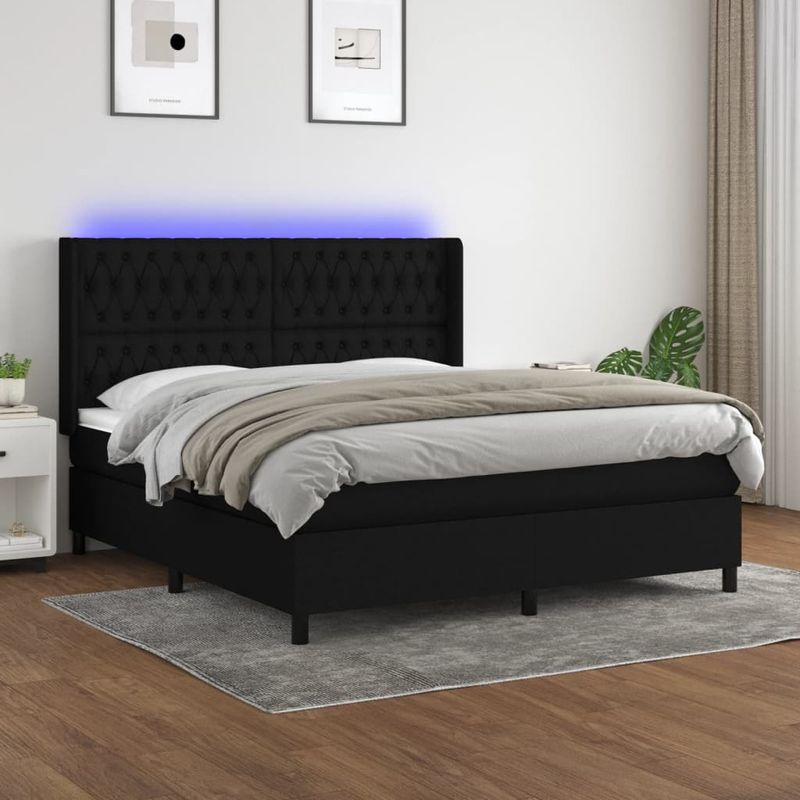 Casa si Gradina - Mobilier - Paturi si accesorii - Paturi - Pat cu arcuri, saltea si LED, negru, 160x200 cm, textil - Infinity.ro