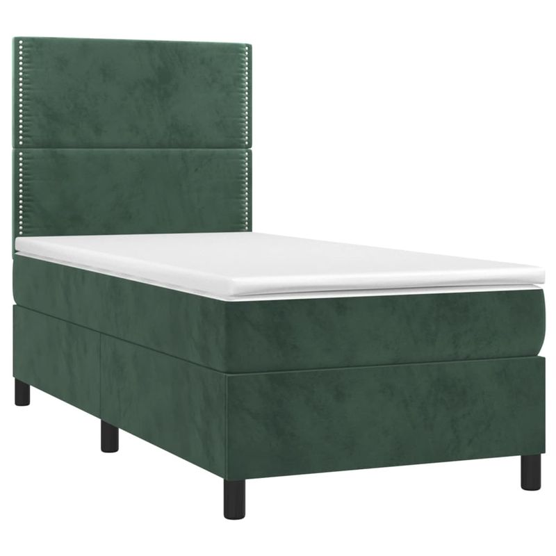 Casa si Gradina - Mobilier - Paturi si accesorii - Paturi - Pat box spring cu saltea, verde inchis, 90x190 cm, catifea - Infinity.ro