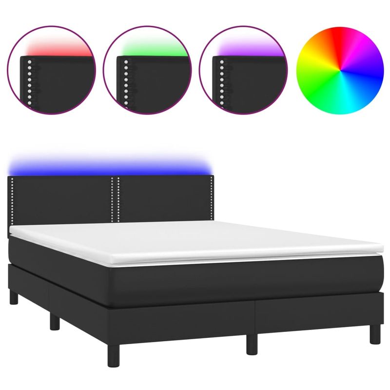 Casa si Gradina - Mobilier - Paturi si accesorii - Paturi - Pat continental cu saltea & LED, negru, 140x190 cm, piele eco - Infinity.ro