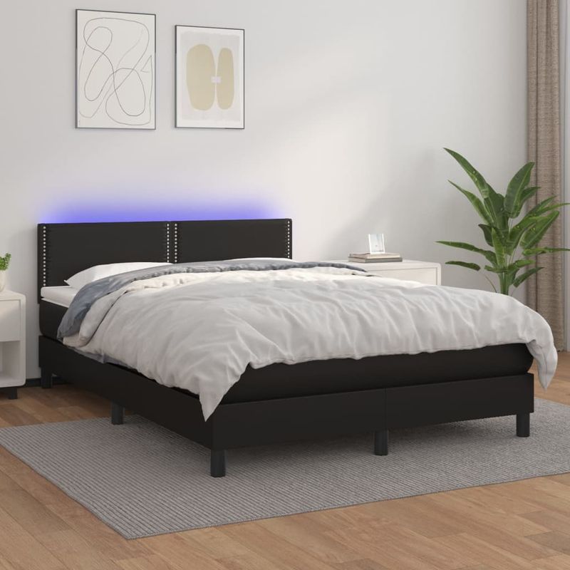 Casa si Gradina - Mobilier - Paturi si accesorii - Paturi - Pat continental cu saltea & LED, negru, 140x190 cm, piele eco - Infinity.ro