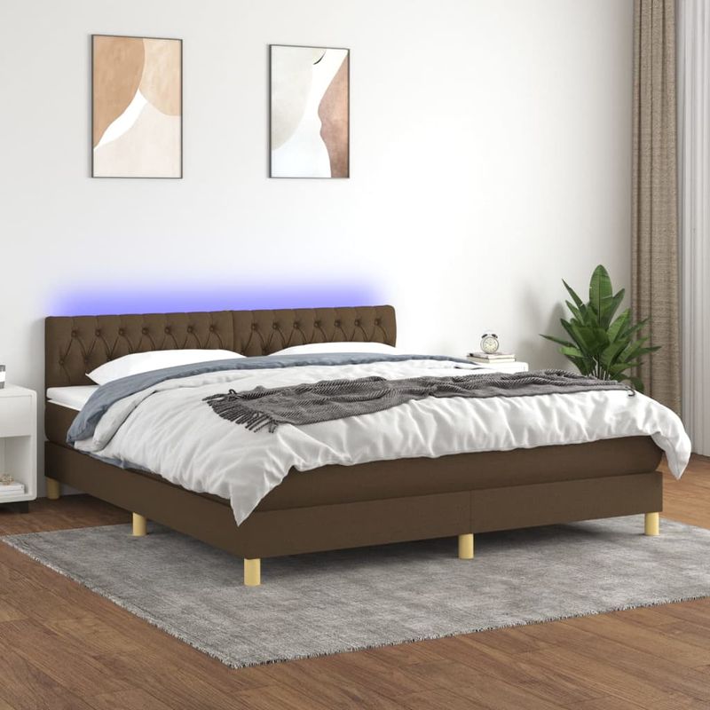 Casa si Gradina - Mobilier - Paturi si accesorii - Paturi - Pat cu arcuri, saltea si LED, maro inchis, 160x200 cm, textil - Infinity.ro