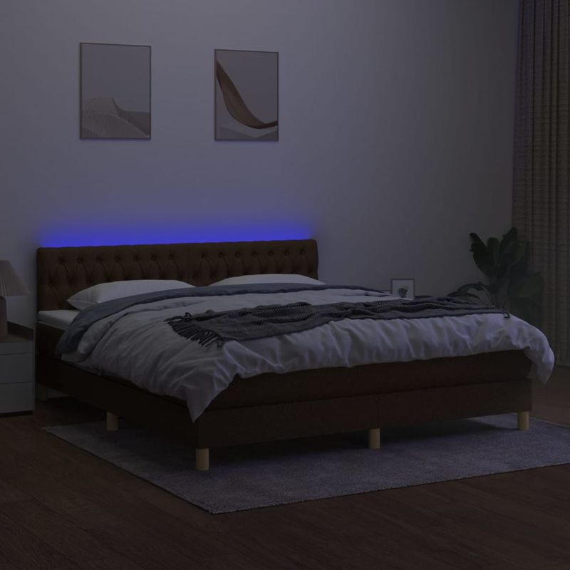 Casa si Gradina - Mobilier - Paturi si accesorii - Paturi - Pat cu arcuri, saltea si LED, maro inchis, 160x200 cm, textil - Infinity.ro