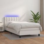 Casa si Gradina - Mobilier - Paturi si accesorii - Paturi - Pat continental cu saltea & LED, alb, 90x200 cm, piele eco - Infinity.ro