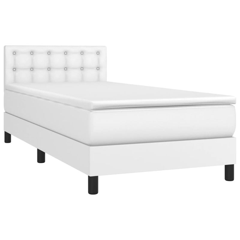 Casa si Gradina - Mobilier - Paturi si accesorii - Paturi - Pat continental cu saltea & LED, alb, 90x200 cm, piele eco - Infinity.ro