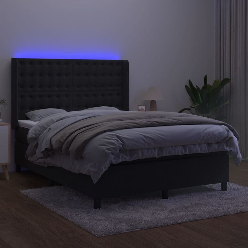 Casa si Gradina - Mobilier - Paturi si accesorii - Paturi - Pat cu arcuri, saltea si LED, negru, 140x200 cm, catifea - Infinity.ro