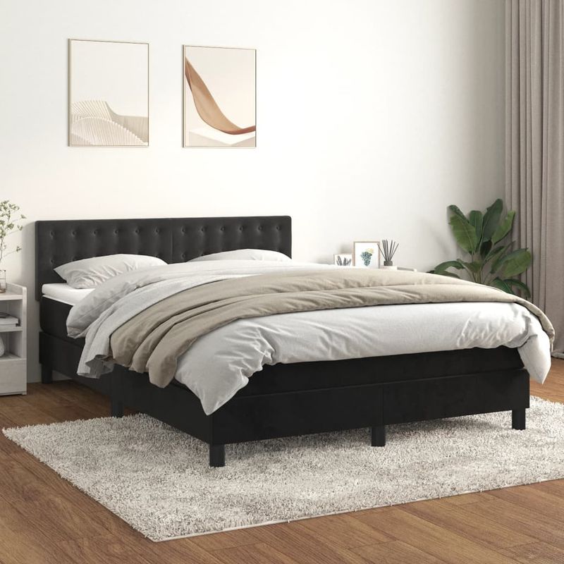 Casa si Gradina - Mobilier - Paturi si accesorii - Paturi - Pat box spring cu saltea, negru, 140x200 cm, catifea - Infinity.ro