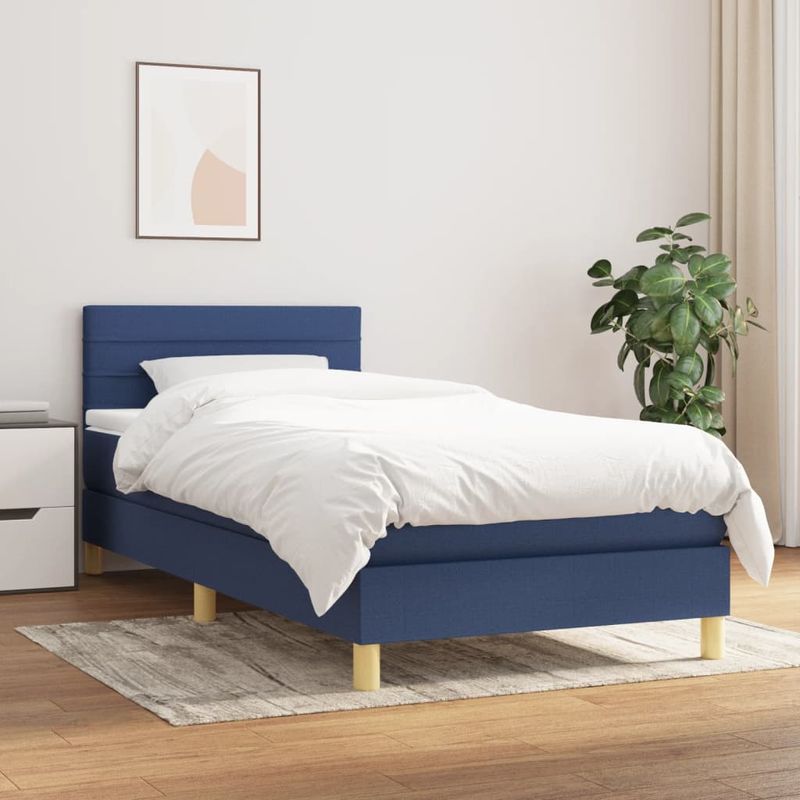Casa si Gradina - Mobilier - Paturi si accesorii - Paturi - Pat box spring cu saltea, albastru, 100x200 cm, textil - Infinity.ro