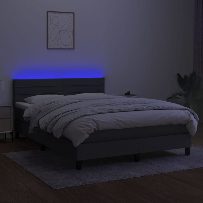 Casa si Gradina - Mobilier - Paturi si accesorii - Paturi - Pat cu arcuri, saltea si LED, gri inchis, 140x200 cm, textil - Infinity.ro