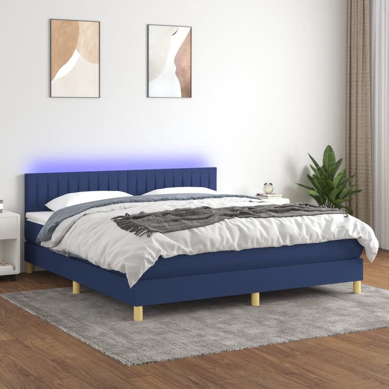 Casa si Gradina - Mobilier - Paturi si accesorii - Paturi - Pat cu arcuri, saltea si LED, albastru, 160x200 cm, textil - Infinity.ro