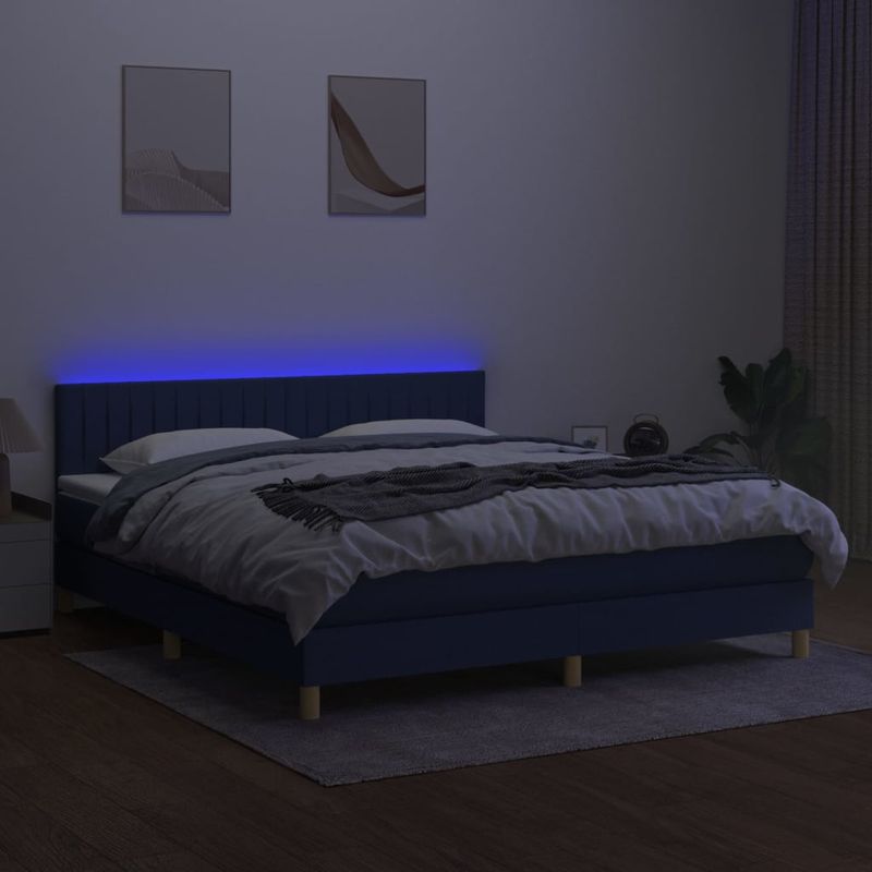 Casa si Gradina - Mobilier - Paturi si accesorii - Paturi - Pat cu arcuri, saltea si LED, albastru, 160x200 cm, textil - Infinity.ro