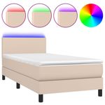 Casa si Gradina - Mobilier - Paturi si accesorii - Paturi - Pat continental cu saltea si LED cappuccino 80x200 cm piele eco - Infinity.ro