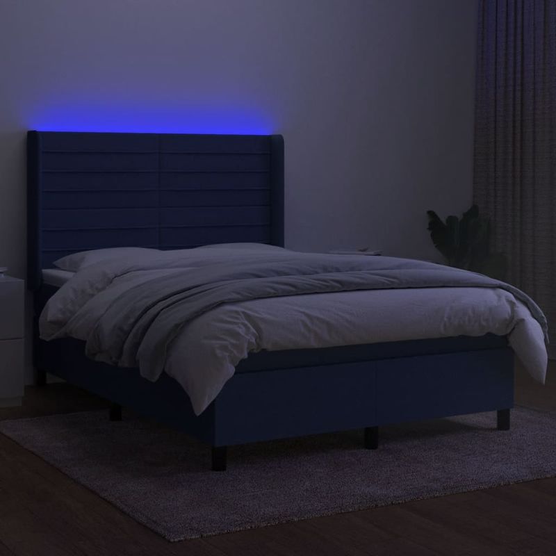 Casa si Gradina - Mobilier - Paturi si accesorii - Paturi - Pat cu arcuri, saltea si LED, albastru, 140x200 cm, textil - Infinity.ro