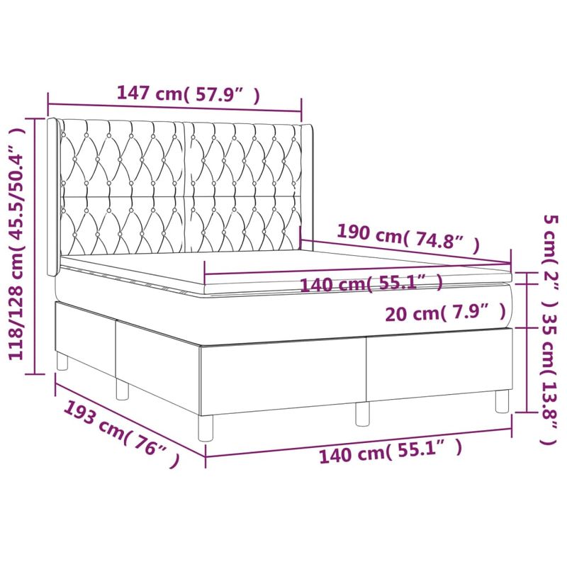 Casa si Gradina - Mobilier - Paturi si accesorii - Paturi - Pat cu arcuri, saltea si LED, negru, 140x190 cm, catifea - Infinity.ro