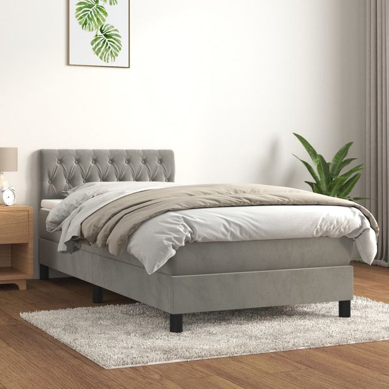 Casa si Gradina - Mobilier - Paturi si accesorii - Paturi - Pat box spring cu saltea, gri deschis, 90x200 cm, catifea - Infinity.ro