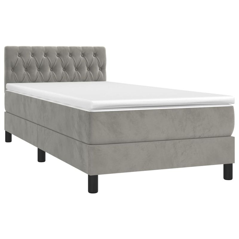 Casa si Gradina - Mobilier - Paturi si accesorii - Paturi - Pat box spring cu saltea, gri deschis, 90x200 cm, catifea - Infinity.ro