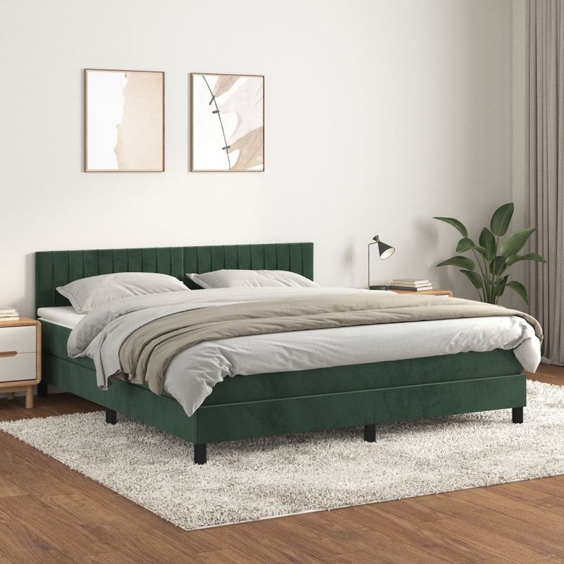 Casa si Gradina - Mobilier - Paturi si accesorii - Paturi - Pat box spring cu saltea, verde inchis, 180x200 cm, catifea - Infinity.ro