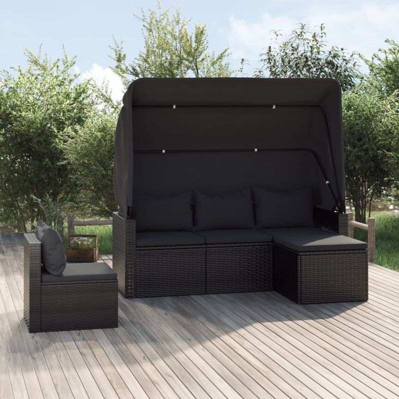Casa si Gradina - Gradina si terasa - Mobilier exterior - Seturi mobila gradina - Set mobilier de gradina cu perne, 4 piese, negru, poliratan - Infinity.ro