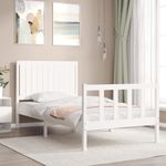 Casa si Gradina - Mobilier - Paturi si accesorii - Paturi - Cadru de pat cu tablie, alb, 100x200 cm, lemn masiv - Infinity.ro