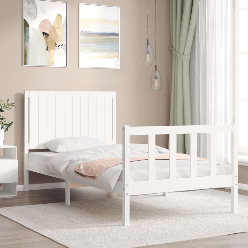 Casa si Gradina - Mobilier - Paturi si accesorii - Paturi - Cadru de pat cu tablie, alb, 100x200 cm, lemn masiv - Infinity.ro