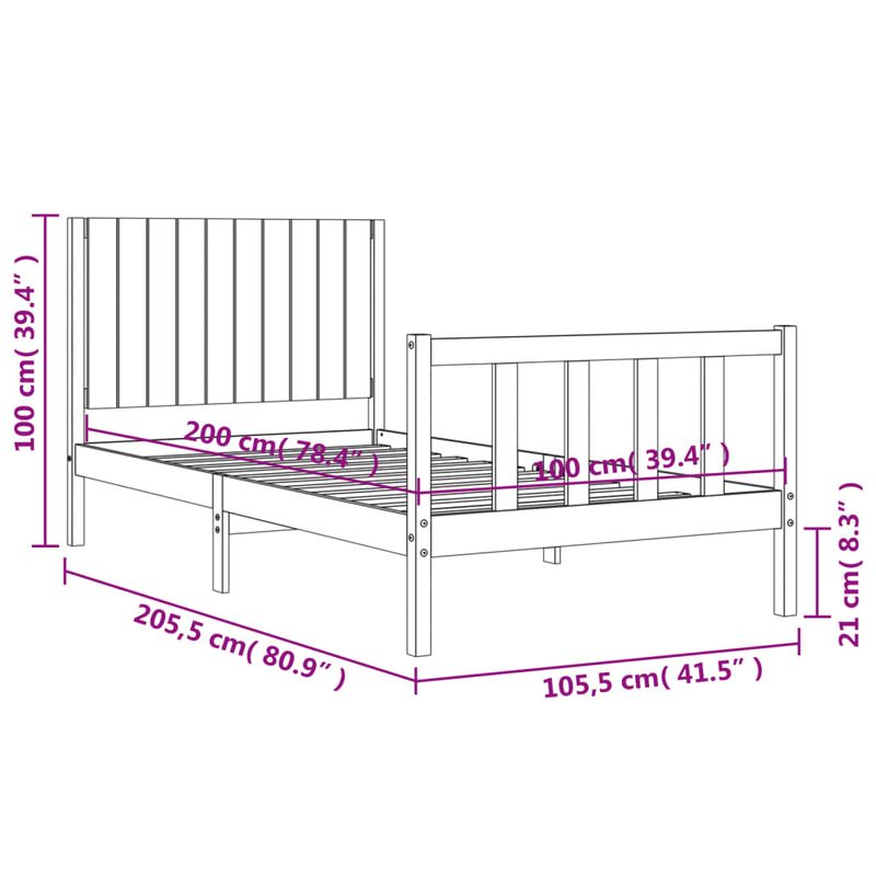 Casa si Gradina - Mobilier - Paturi si accesorii - Paturi - Cadru de pat cu tablie, alb, 100x200 cm, lemn masiv - Infinity.ro