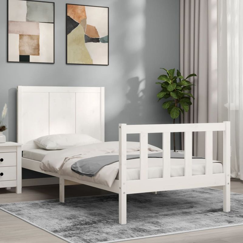 Casa si Gradina - Mobilier - Paturi si accesorii - Paturi - Cadru de pat cu tablie, alb, 100x200 cm, lemn masiv - Infinity.ro