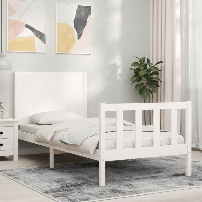 Casa si Gradina - Mobilier - Paturi si accesorii - Paturi - Cadru de pat cu tablie, alb, 100x200 cm, lemn masiv - Infinity.ro