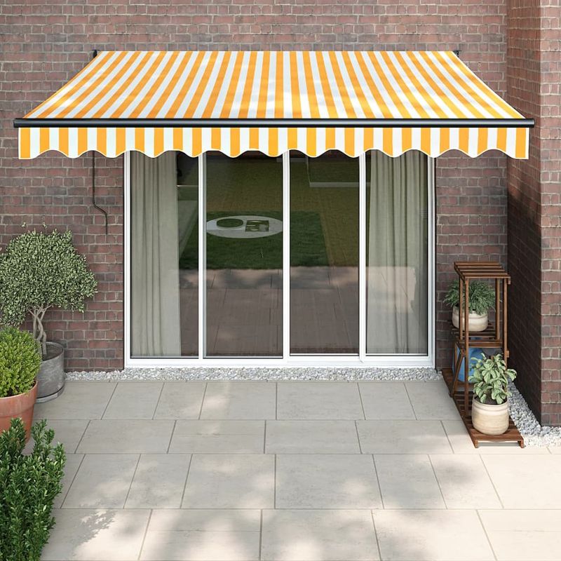 Casa si Gradina - Gradina si terasa - Umbrele si pavilioane - Umbrele - Copertina retractabila, galben/alb, 3,5x2,5 m, textil/aluminiu - Infinity.ro