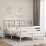 Casa si Gradina - Mobilier - Paturi si accesorii - Paturi - Cadru de pat cu tablie, dublu, alb, lemn masiv - Infinity.ro