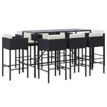 Casa si Gradina - Gradina si terasa - Mobilier exterior - Seturi mobila gradina - Set mobilier bar de gradina cu perne, 9 piese, negru, poliratan - Infinity.ro