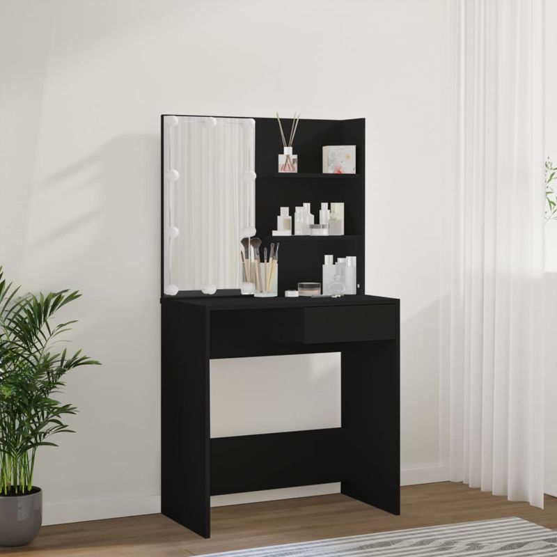 Casa si Gradina - Mobilier - Comode si corpuri - Masute de toaleta - Masa de toaleta cu LED, negru, 74,5x40x141 cm - Infinity.ro