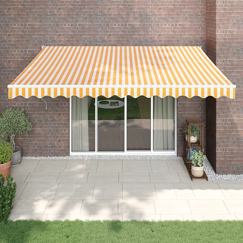 Casa si Gradina - Gradina si terasa - Umbrele si pavilioane - Umbrele - Copertina retractabila, galben/alb, 4,5x3 m, textil/aluminiu - Infinity.ro