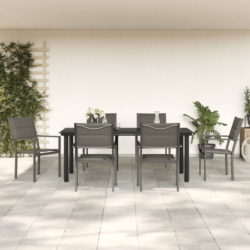 Casa si Gradina - Gradina si terasa - Mobilier exterior - Seturi mobila gradina - Set mobilier de gradina, 7 piese, negru, otel si textilena - Infinity.ro