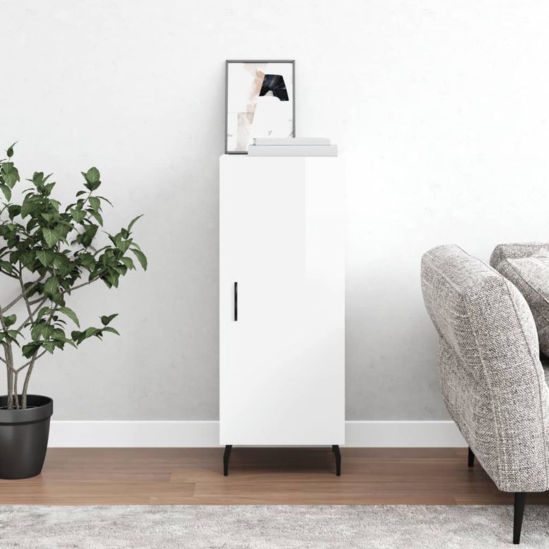 Casa si Gradina - Mobilier - Comode si corpuri - Comode - Servanta, alb extralucios, 34,5x34x90 cm, lemn compozit - Infinity.ro
