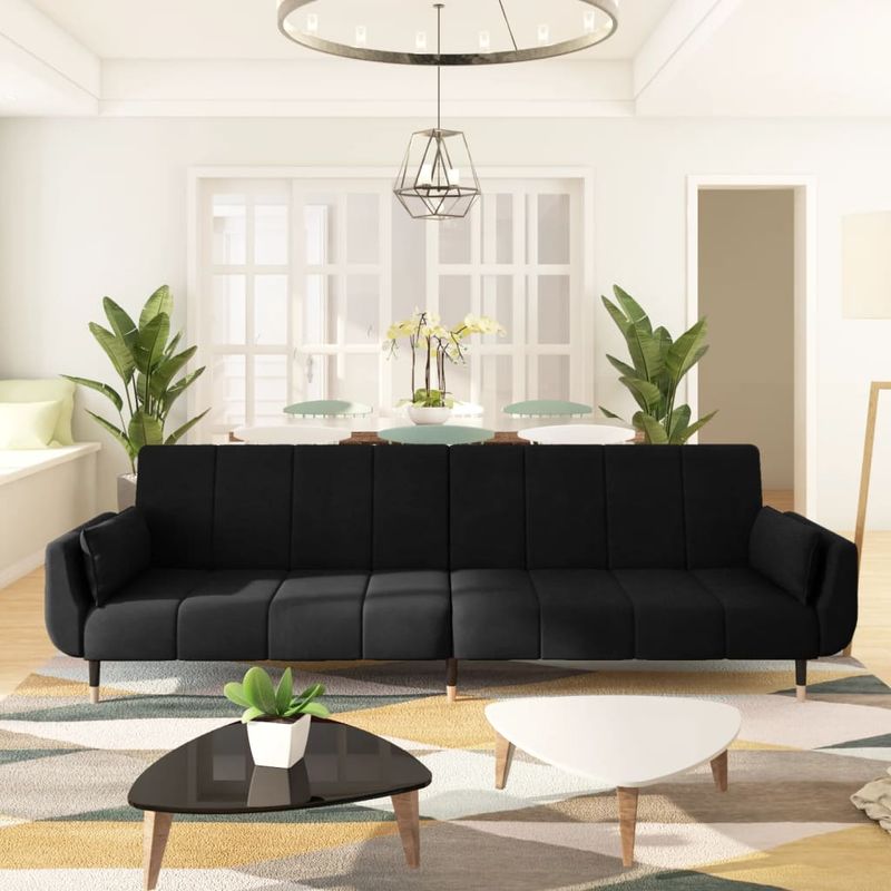 Casa si Gradina - Mobilier - Canapele si coltare - Canapele - Canapea extensibila cu 2 locuri, 2 perne, negru, catifea - Infinity.ro