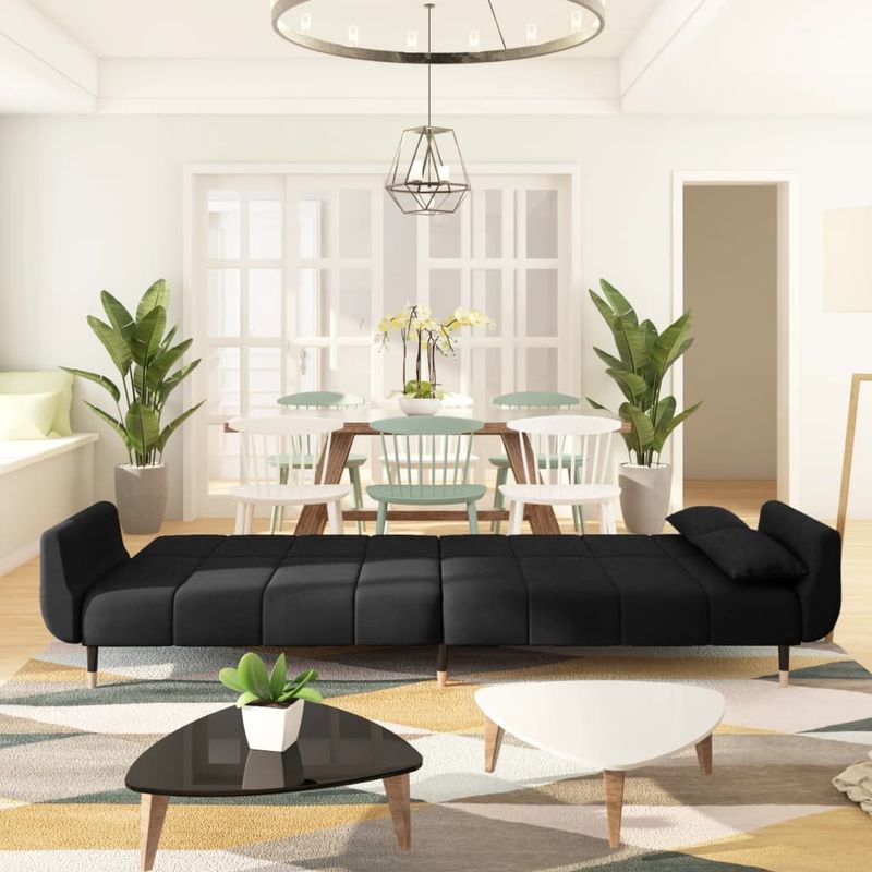 Casa si Gradina - Mobilier - Canapele si coltare - Canapele - Canapea extensibila cu 2 locuri, 2 perne, negru, catifea - Infinity.ro