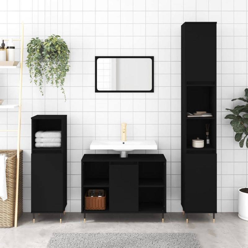 Casa si Gradina - Mobilier - Mobilier baie - Comode baie - Comoda pentru baie, negru, 80x33x60 cm, lemn compozit - Infinity.ro