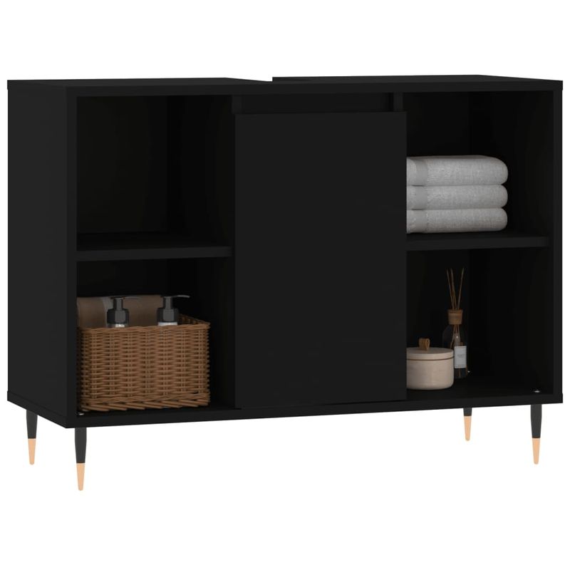 Casa si Gradina - Mobilier - Mobilier baie - Comode baie - Comoda pentru baie, negru, 80x33x60 cm, lemn compozit - Infinity.ro