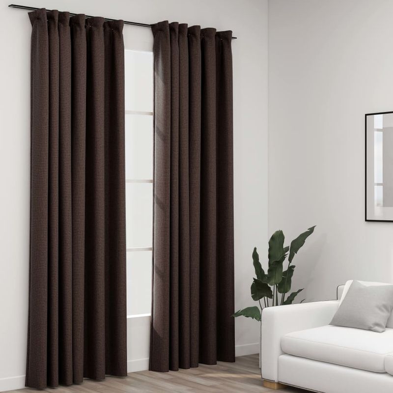 Casa si Gradina - Textile si covoare - Perdele si draperii - Perdele - Perdele opace aspect panza carlige 2 buc. gri taupe 140x225 cm - Infinity.ro