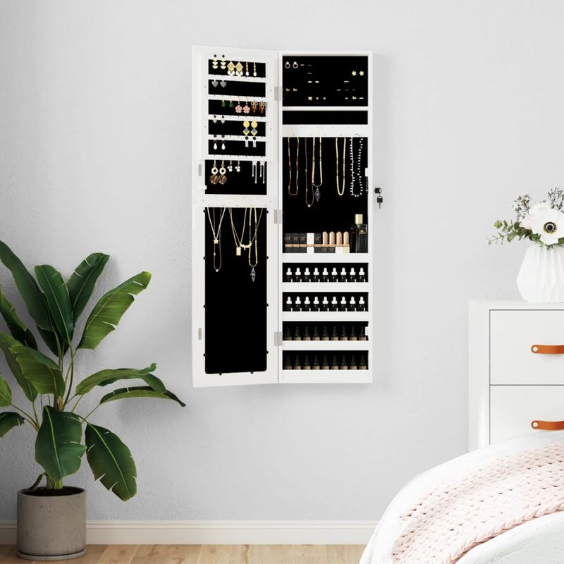 Casa si Gradina - Mobilier - Dulapuri si sifoniere - Dulapuri - Dulap de bijuterii cu oglinda de perete, alb, 30x8,5x106 cm - Infinity.ro