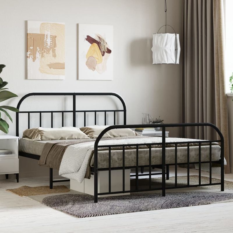 Casa si Gradina - Mobilier - Paturi si accesorii - Paturi - Cadru pat metalic cu tablie de cap/picioare, negru, 140x200 cm - Infinity.ro