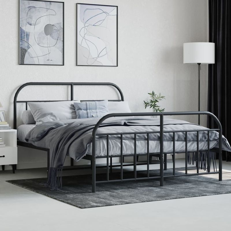 Casa si Gradina - Mobilier - Paturi si accesorii - Paturi - Cadru pat metalic cu tablie de cap/picioare, negru, 140x200 cm - Infinity.ro
