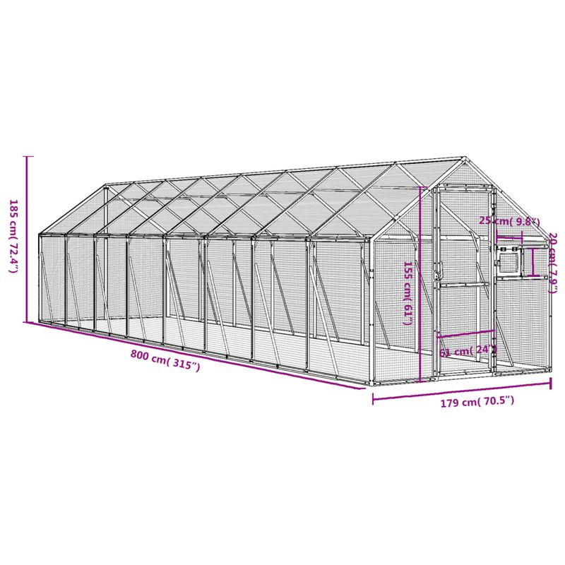 Petshop - Accesorii petshop - Culcusuri si custi - Tarcuri si colivii - Voliera de pasari, antracit, 1,79x8x1,85 m, aluminiu - Infinity.ro