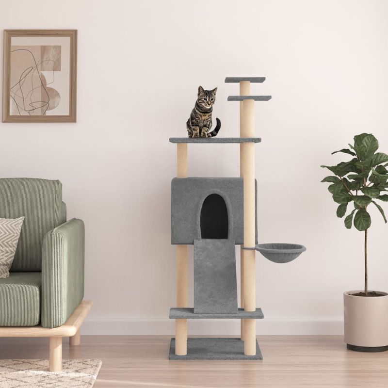 Petshop - Accesorii petshop - Jucarii animale - Ansambluri de joaca - Ansamblu de pisici, stalpi din funie sisal, gri deschis, 153 cm - Infinity.ro
