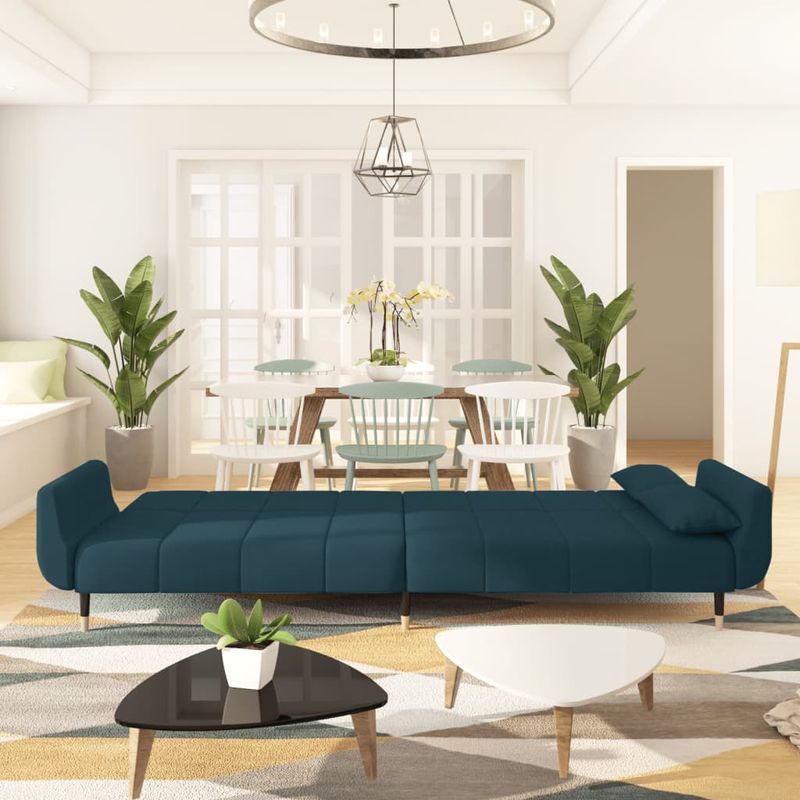 Casa si Gradina - Mobilier - Canapele si coltare - Canapele - Canapea extensibila cu 2 locuri, 2 perne, albastru, catifea - Infinity.ro