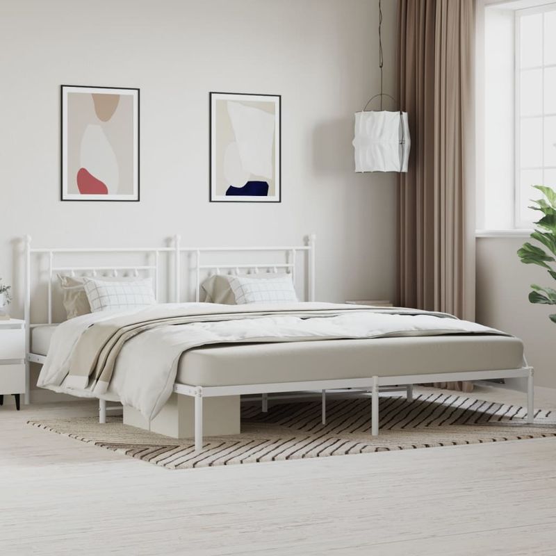 Casa si Gradina - Mobilier - Paturi si accesorii - Paturi - Cadru de pat metalic cu tablie, alb, 193x203 cm - Infinity.ro