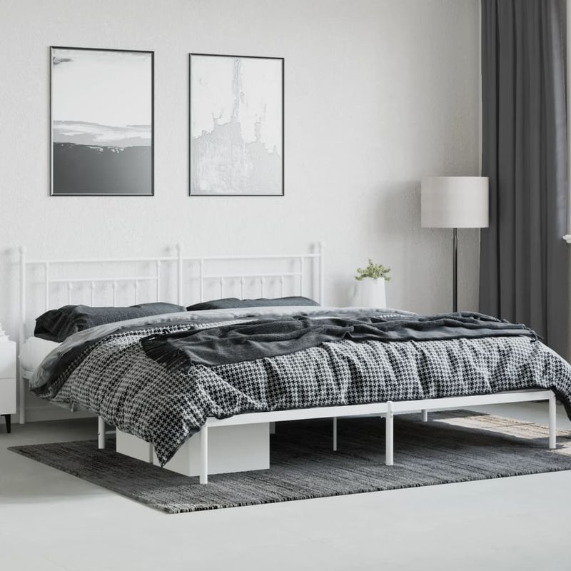 Casa si Gradina - Mobilier - Paturi si accesorii - Paturi - Cadru de pat metalic cu tablie, alb, 193x203 cm - Infinity.ro