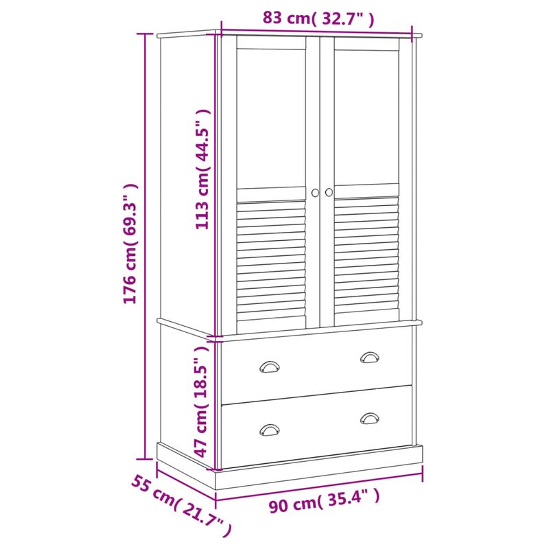 Casa si Gradina - Mobilier - Dulapuri si sifoniere - Sifoniere - Sifonier VIGO, gri, 90x55x176 cm, lemn masiv de pin - Infinity.ro
